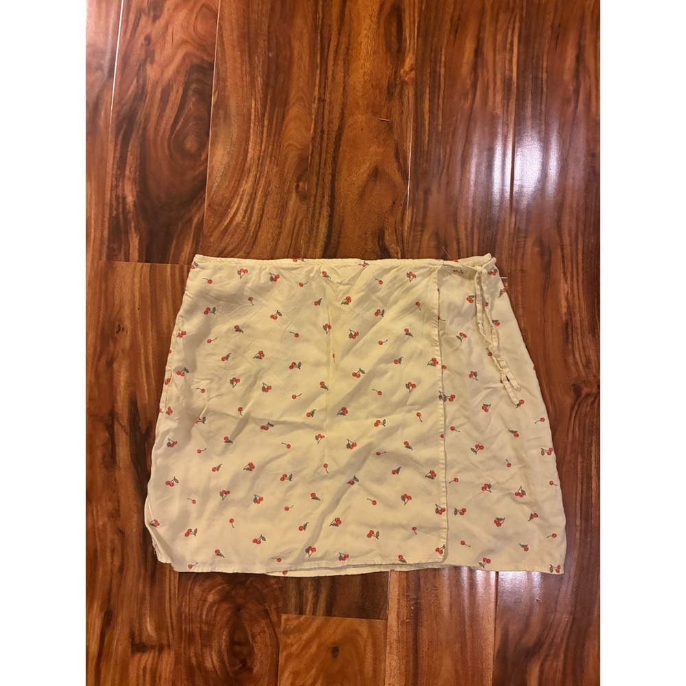 Art Class Girls XXL 18 Yellow Cherry Print Mini Wrap Skirt Side Tie Elastic Back